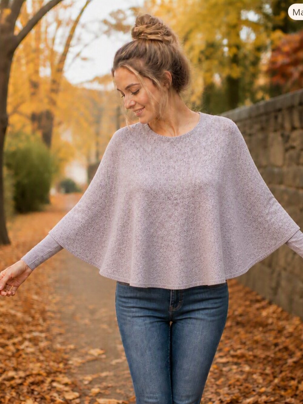 Soft Knit Lavender Crewneck Sweater Poncho With Fitted Stretch T Underneath